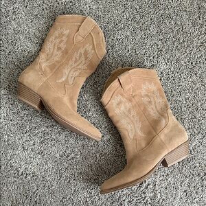 Tan Suede Western Ankle Boots - Women